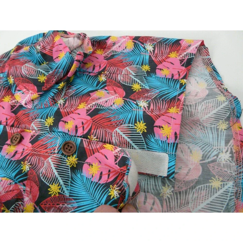 Hawaiian Dog Shirt M Leaf Print with Faux Button Closure Colorful